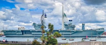 HMS Prince of Wales departing Portsmouth